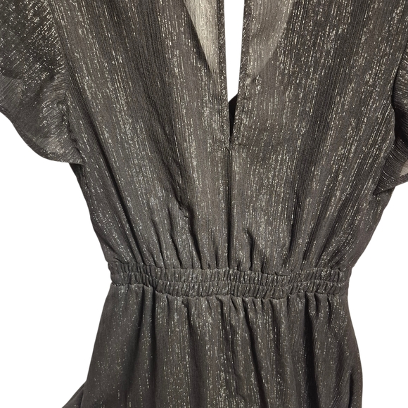 TRIXXI Black Shimmer Mini Dress Flutter Sleeve V-Neck Elastic Waist Small - Picture 7 of 11